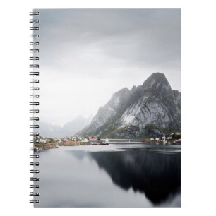 LAKE SURROUNDED BY HOUSES AND MOUNTAINS NOTEBOOK