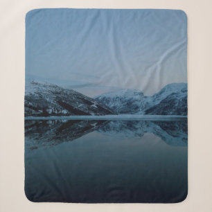 LAKE SURROUNDED BY MOUNTAINS SHERPA BLANKET