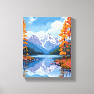 Lake Tahoe Autumn Fall Foliage Mountain Painting Canvas Print