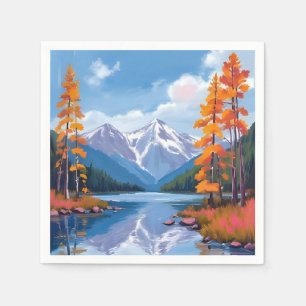 Lake Tahoe Autumn Fall Foliage Mountain Painting Napkin