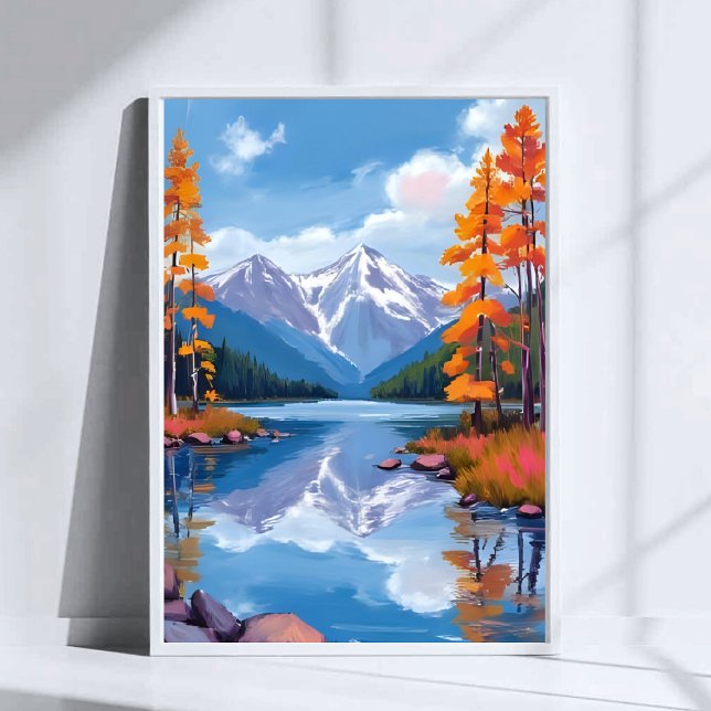 Lake Tahoe Autumn | Fall Foliage Mountain Painting Poster (Creator Uploaded)
