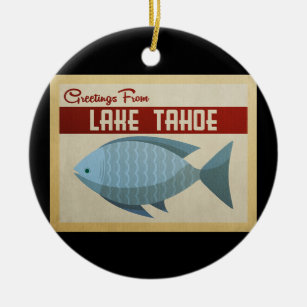 Lake Tahoe Blue Fish Vintage Travel Ceramic Tree Decoration