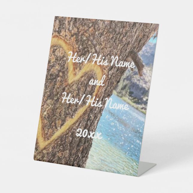 Lake Tahoe Blue Water Tree Heart Love Pedestal Sign (Front)