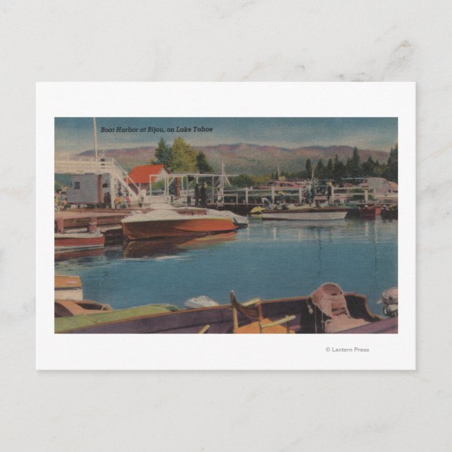 Lake Tahoe, CA - Boat Harbour at Bijou Wooden Postcard (Front)