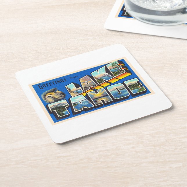 Lake Tahoe California CA Large Letter Postcard Square Paper Coaster (Angled)