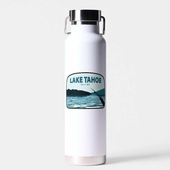 Lake Tahoe California Nevada Fishing Rod Water Bottle (Front)