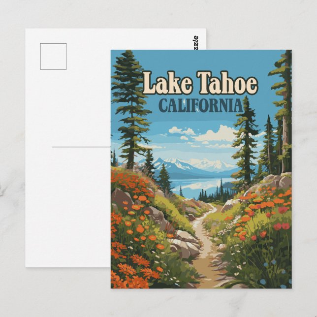 Lake Tahoe California Nevada Retro Travel Postcard (Front/Back)