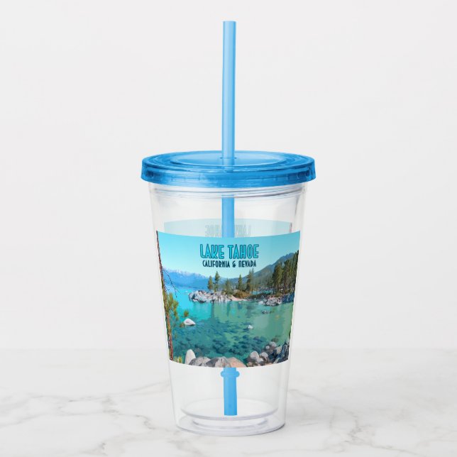 Lake Tahoe California Nevada Vintage Acrylic Tumbler (Front)