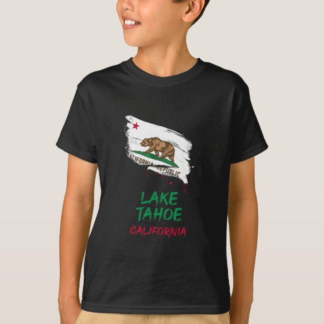 Lake Tahoe California Paint Splatter Flag Vacation T-Shirt (Front)