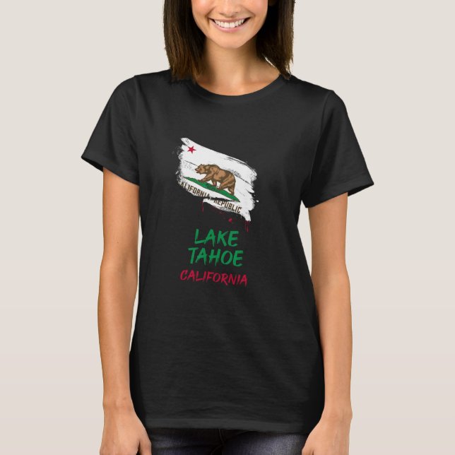 Lake Tahoe California Paint Splatter Flag Vacation T-Shirt (Front)