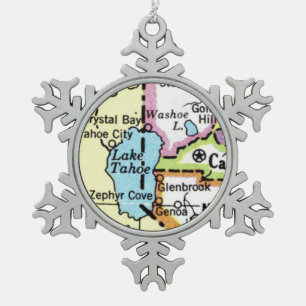 Lake Tahoe, Carson City Map Christmas Ornament