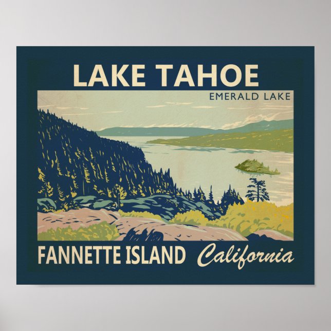 Lake Tahoe Fannette Island California Vintage Poster (Front)
