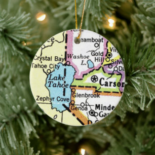 Lake Tahoe Map Ceramic Ornament