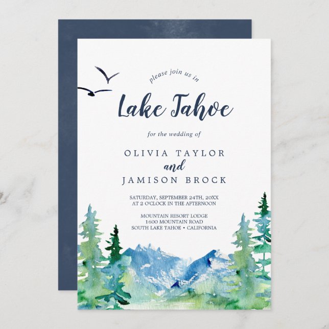 Lake Tahoe Mountain Destination Wedding Invitation (Front/Back)