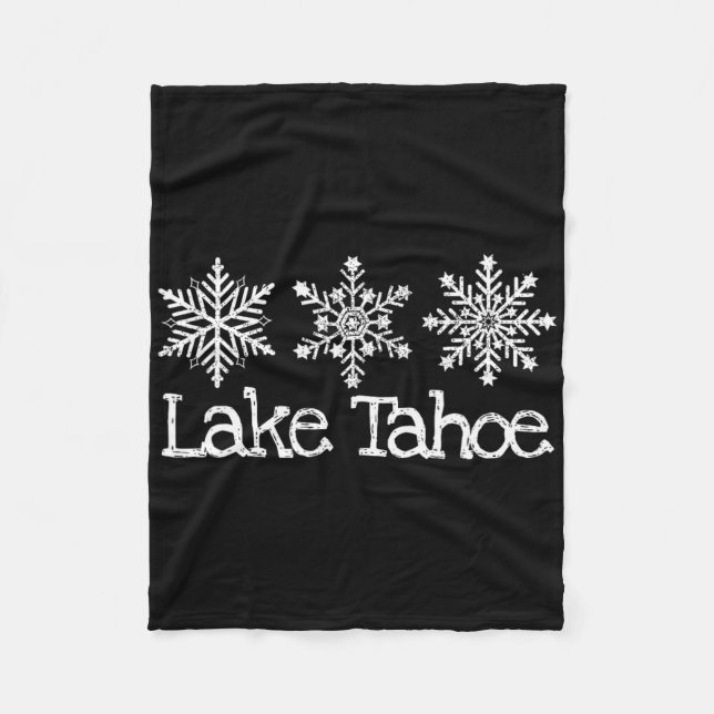 Lake Tahoe Mountain Ski Skier Skiing Rustic Snowfl Fleece Blanket (Front)