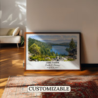 Lake Tahoe Nevada Poster, Watercolor, Custom