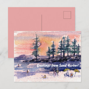 Lake Tahoe Sand Harbour Sunset Beach Greetings Postcard