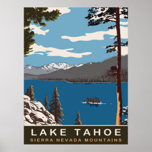 Lake Tahoe, Sierra Nevada Mountains, Travel Poster