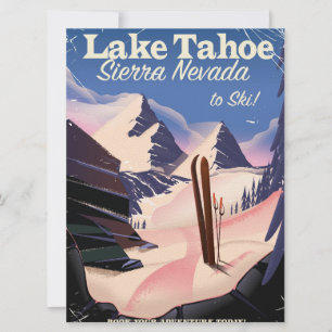 Lake Tahoe sierra nevada vintage ski poster Invitation