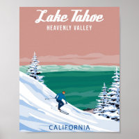 Lake Tahoe Ski Travel resort poster vintage