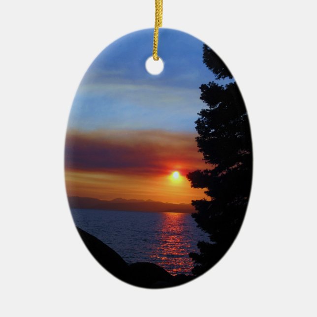 Lake Tahoe Sunset Ceramic Tree Decoration (Front)