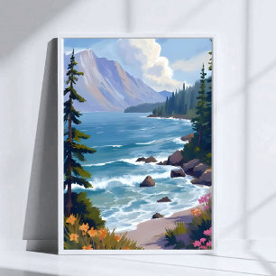 Lake Tahoe Tide Watercolor Travel Painting Poster