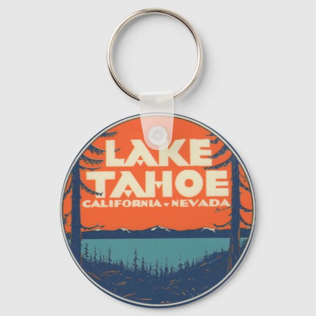 Lake Tahoe Vintage Travel Decal Design Key Ring (Front)