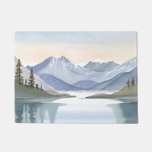 Lake Tahoe   Watercolor Mountain Landscape Doormat