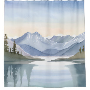 Lake Tahoe   Watercolor Mountain Landscape Shower Curtain