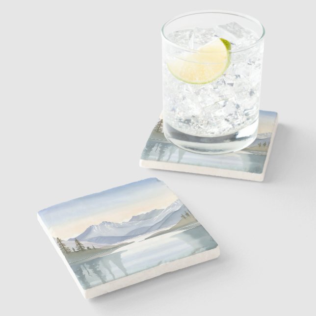 Lake Tahoe | Watercolor Mountain Landscape Stone Coaster (Side)