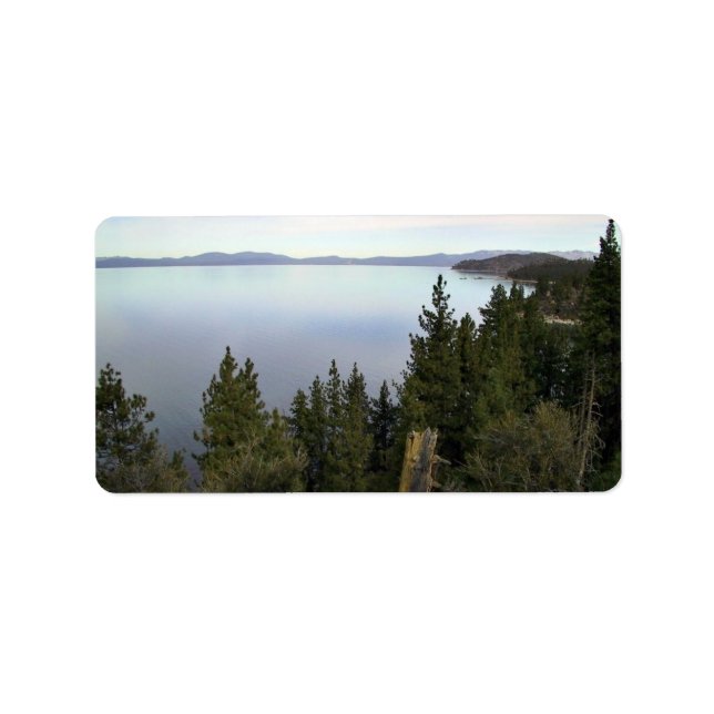 Lake Tahoe with pine trees Label (Front)