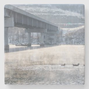 Lake Taneycomo Foggy Winter Fishing Stone Coaster