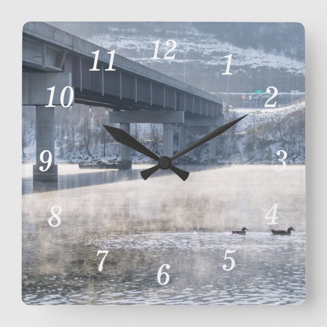 Lake Taneycomo Foggy Winter Fishing Wall Clock (Front)