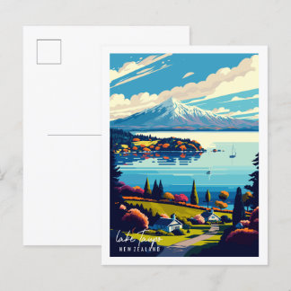 Lake Taupo New Zealand vintage travel illustration Postcard