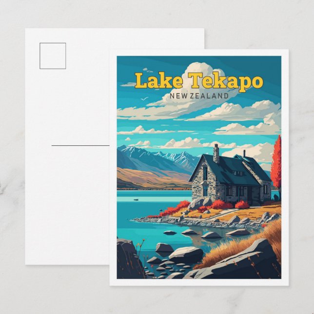 Lake Tekapo New Zealand Travel Art Vintage Postcard (Front/Back)