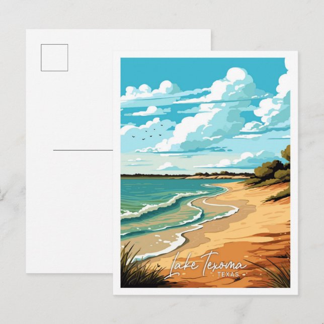 Lake Texoma Texas Travel Vintage illustration Postcard (Front/Back)