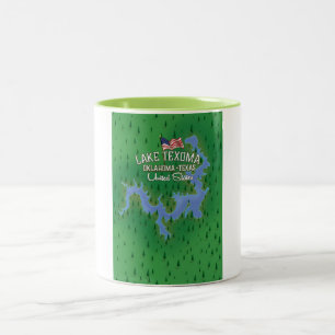 Lake Texoma USA map. Two-Tone Coffee Mug