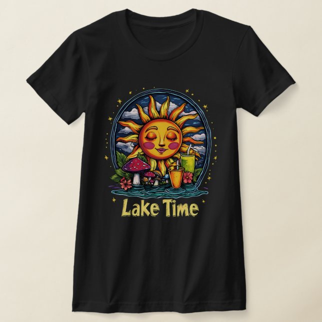 "Lake Time" Retro Sun & Nature  T-Shirt (Laydown)