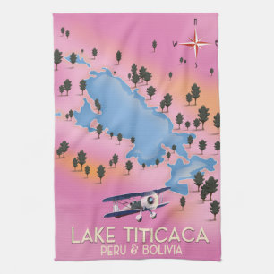 Lake Titicaca, peru, Bolivia lake map travel art Tea Towel