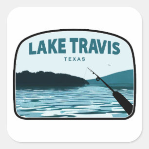 Lake Travis Austin Texas Fishing Rod Square Sticker