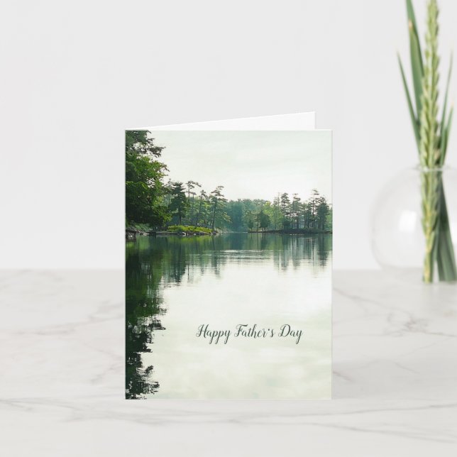 Lake trees evergreen nature Happy Father's Day Card (Front)