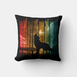 LAKE TREES WOLF HOWLING CUSHION