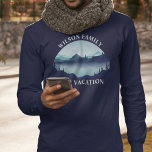 Lake Vacation Family Reunion Custom Long Sleeve T-Shirt<br><div class="desc">These cool custom lake house long sleeve t-shirts feature a serene blue river surrounded by trees and your personalised text for a family reunion,  camping trip,  or summer vacation. Customise with your last name or other group name.</div>