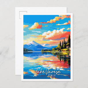 Lake Varese Italy vintage travel illustration Postcard