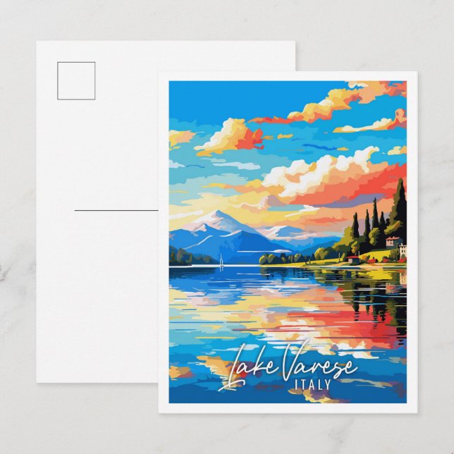 Lake Varese Italy vintage travel illustration Postcard (Front/Back)