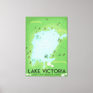 Lake Victoria Map - Africa Great Lake travel art. Canvas Print