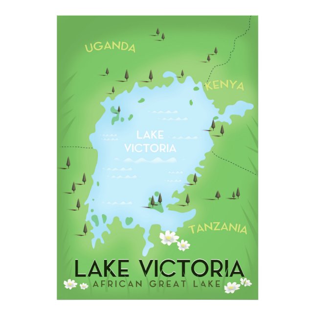 Lake Victoria Map - Africa Great Lake travel art. Photo Print (Front)