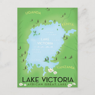 Lake Victoria Map - Africa Great Lake travel art. Postcard