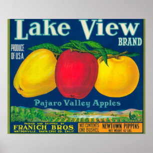 Lake View Apple Label - Watsonville, CA Poster