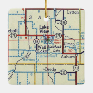 Lake View IA Vintage Map Ceramic Ornament